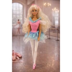 Barbie Ballerina Doll White Legs Built In Pink Ballet Shoes Dance Outfit 1990s